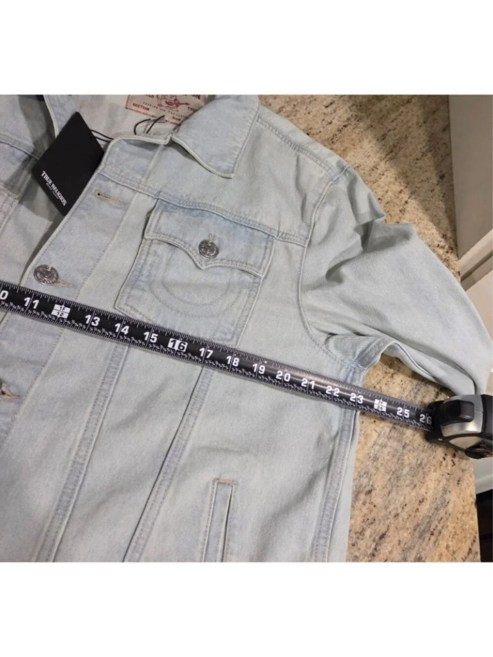 New! True Religion Trucker Jacket Mens Size L Jesse SN Light Wash Denim Cotton